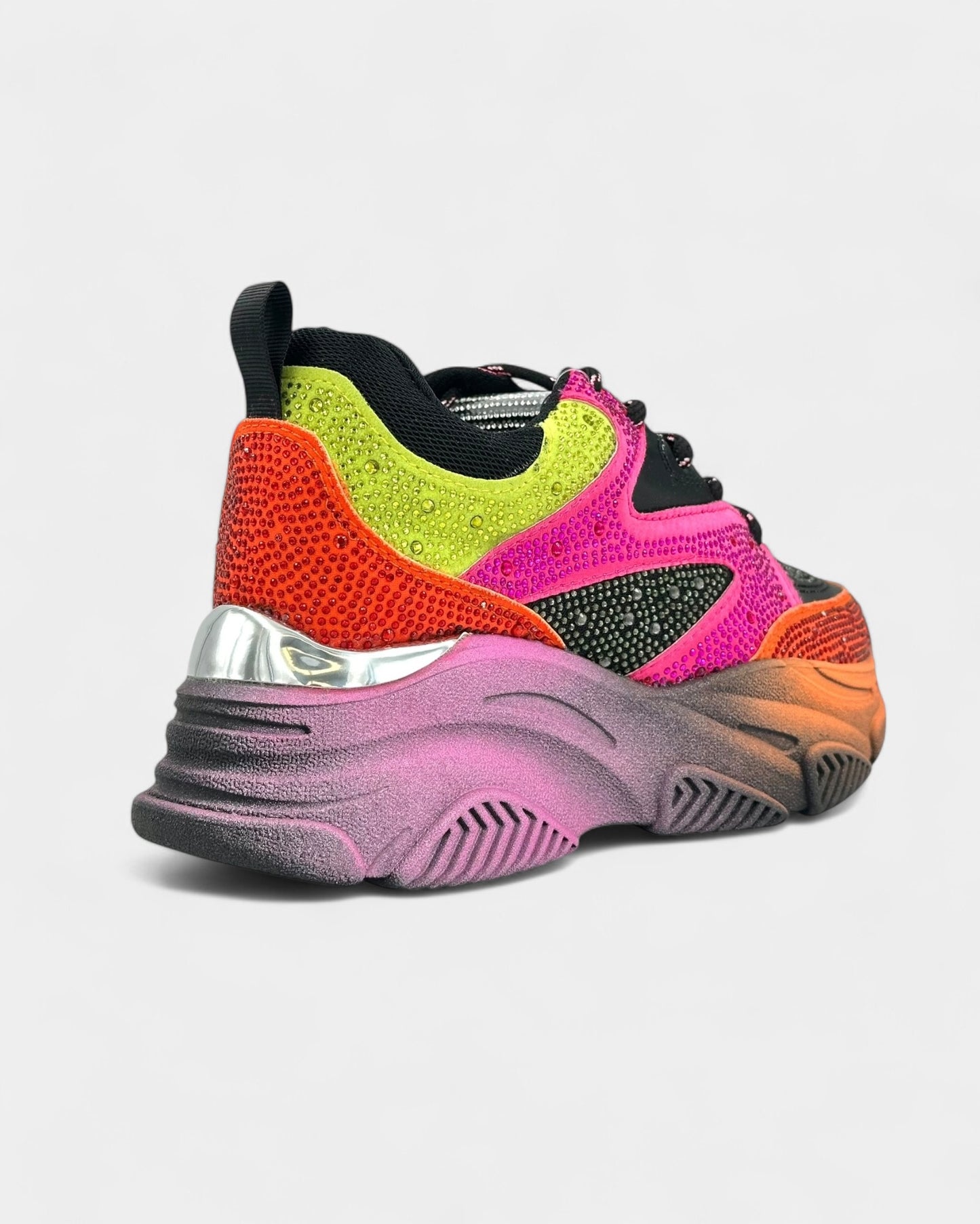 DEPORTIVO SUELA ALTA DAMA CON PEDRERÍA COLOR FUCSIA, NARANJA Y VERDE NEÓN