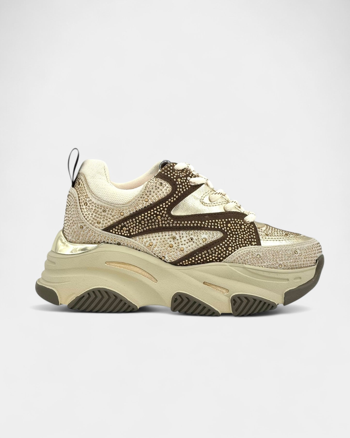 DEPORTIVO SUELA ALTA DAMA CON PEDRERÍA COLOR CAFÉ OSCURO Y CAFÉ CLARO